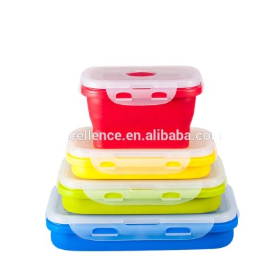 Microwave and Freezer Safe Foldable Lunch Box Bento Collapsible Silicone Bowl Food Storage Containers