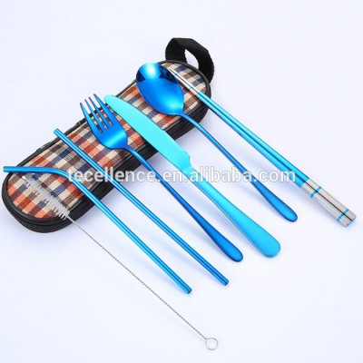 New Product Ideas 2020 Kitchen Accessories Flatware Sets 304 Stainless Steel Fork Spoon Chopsticks Straws Set