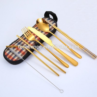 New Arrival Metal Flatware Sets Portable Stainless Steel Gold Cutlery Set for Travel