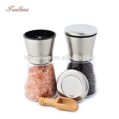 Premium Stainless Steel Manual Pepper Mill 2-Piece Salt and Pepper Grinder Set with Wooden Spoon