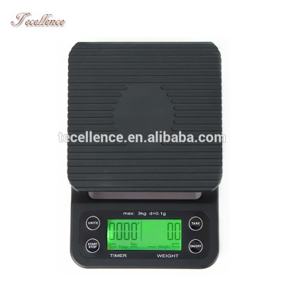 Multifunctional Kitchen Scales Food Scales 3kg LCD W/Blue Green Backlit,Digital Coffee Scale with Timer