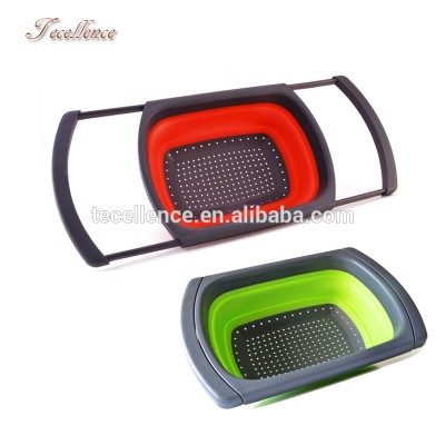 Kitchen Over the Sink Collapsible Plastic Silicone Basket Colander Strainer with Extendable Handles